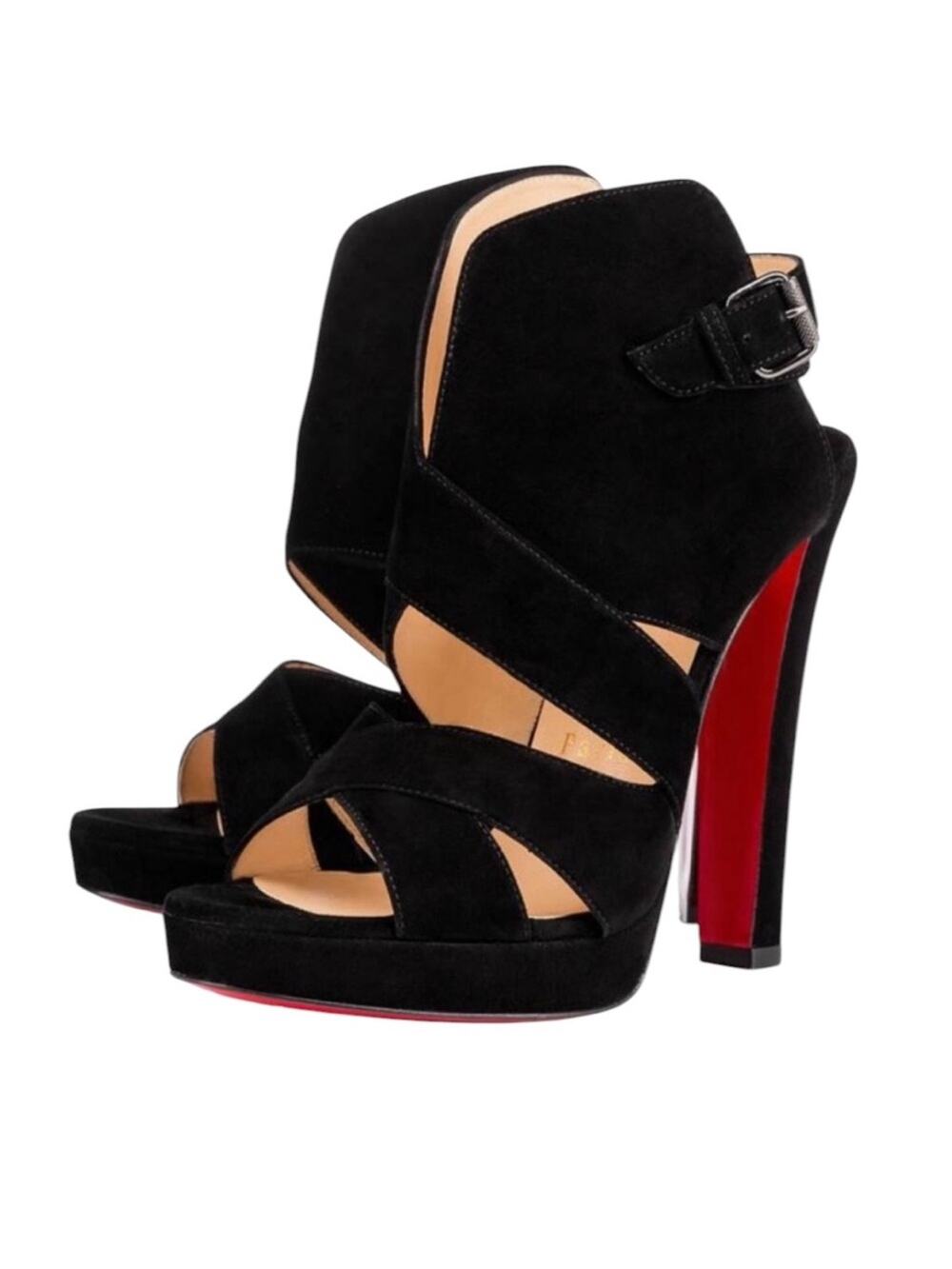 Christian Louboutin Black Apron Lili Black Suede Sandals Size 39.5